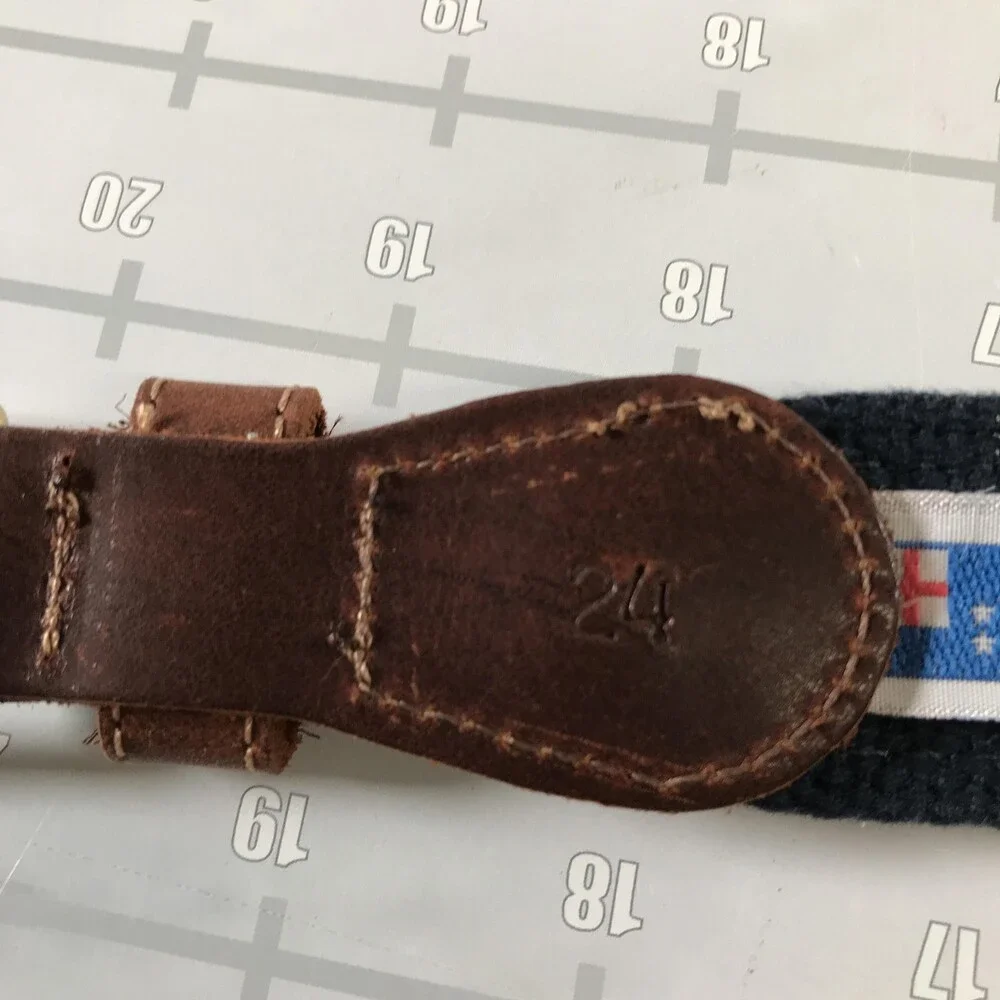 Preston Belt Boys One Size Green Whale Ribbon Navy Web Leather Canvas Made USA